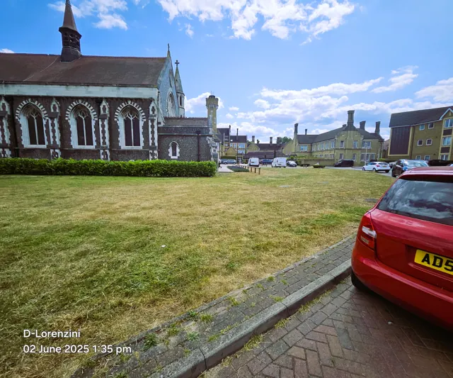 Maintained grounds beside a church