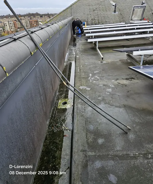 Gutter maintenance in progress