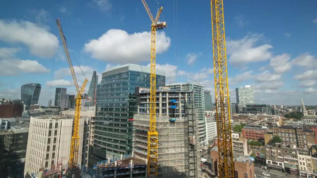 A moving view across London construction and architecture.
